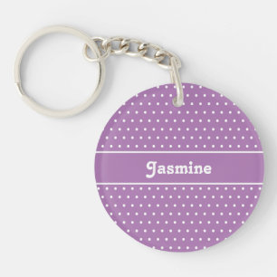Porte-clés Nom Classique Polka Dot Lavender Purple & Blanc
