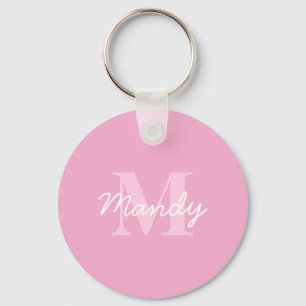 Porte-clés Nom cursif mignon et monogramme Rose