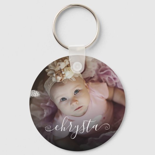 Porte-clés Nom customisé Bébé Photo Plutôt Chic Script (Recto)