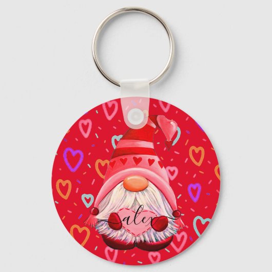 Porte-clés Nom customisé LOVE Hearts Gnome Valentine Cadeau (Recto)
