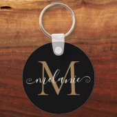 Porte-clés Nom customisé Monogram Plutôt Chic Script Noir (Recto)