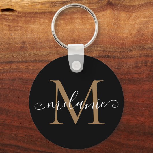 Porte-clés Nom customisé Monogram Plutôt Chic Script Noir (Recto)