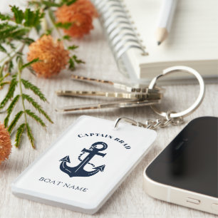 Porte-clés Nom de bateau nautique personnalisé Ancre Capitain