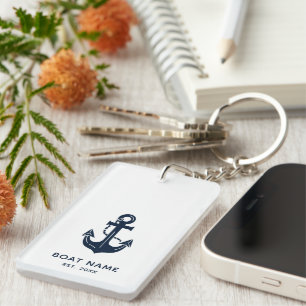 Porte-clés Nom de bateau personnalisé bleu marine nautique