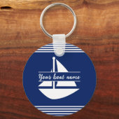 Porte-clés Nom de bateau personnalisé rayé Marine Bleu (Recto)