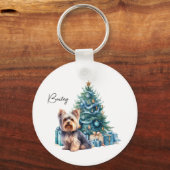 Porte-clés Nom de chien personnalisé Yorkie avec arbre de Noë (Verso)