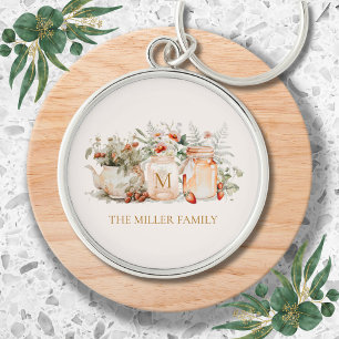 Porte-clés Nom de famille botanique floral de forêt monogramm