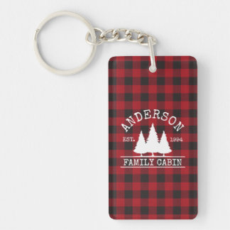 Porte-clés Nom de famille cabine Red Buffalo Plaid Acrylique