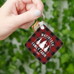 Porte-clés Nom de famille du cabine Red Black Buffalo Plaid