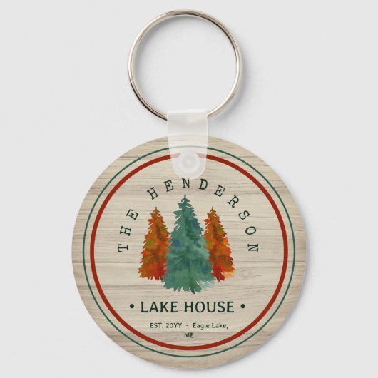 Porte-clés Nom de famille Lake House Pine Tree bois Personnal (Recto)