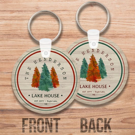 Porte-clés Nom de famille Lake House Pine Tree bois Personnal