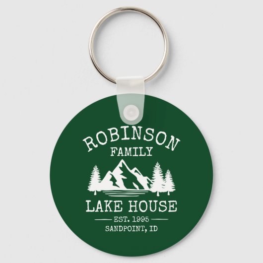 Porte-clés Nom de famille Lake House Trees Forest Green Round (Recto)