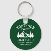Porte-clés Nom de famille Lake House Trees Forest Green Round (Verso)