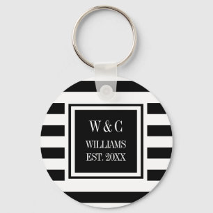 Porte-clés Nom de famille Monogram Black White Stripe