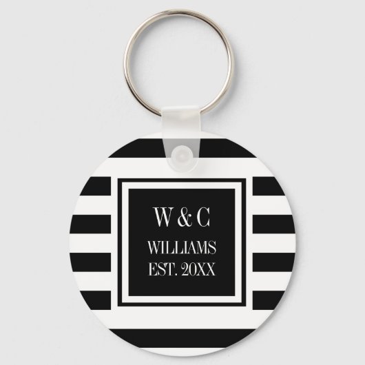 Porte-clés Nom de famille Monogram Black White Stripe (Recto)