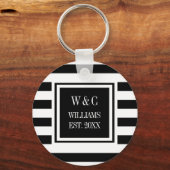 Porte-clés Nom de famille Monogram Black White Stripe (Recto)