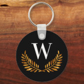 Porte-clés Nom de famille monogramme or noir laurier couronne (Recto)