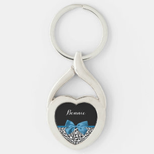 Porte-clés Nom de fille Empreinte de léopard Joli ruban bleu