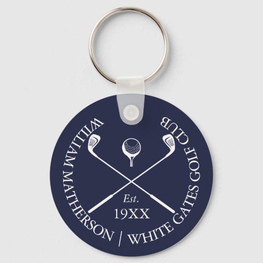 Porte-clés Nom de golf classique bleu marine personnalisé (Recto)