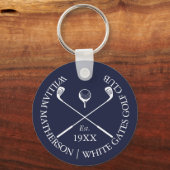 Porte-clés Nom de golf classique bleu marine personnalisé (Verso)