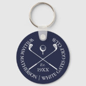 Porte-clés Nom de golf classique bleu marine personnalisé (Verso)