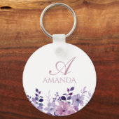 Porte-clés Nom de la Personnaliser Fleur violet blanc (Recto)