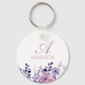 Porte-clés Nom de la Personnaliser Fleur violet blanc (Verso)