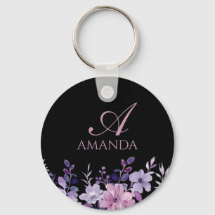 Porte-clés Nom de la Personnaliser Fleur violet noir