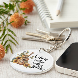 Porte-clés Nom de la Personnaliser Guitare avec tournesol