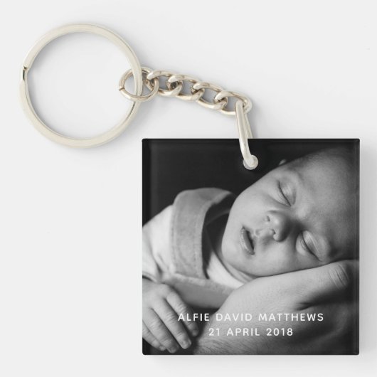 Porte-clés Nom de la photo du bébé et date de naissance (Devant)