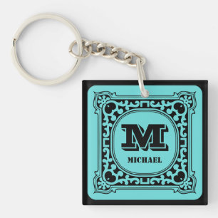 Porte-clés Nom de l'alphabet décoratif vert vintage monogramm