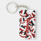 Porte-clés nom de l'athlète équipe rouge noir couleurs volley (Devant)