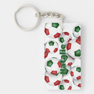Porte-clés nom de l'athlète grappe de balles de football vert