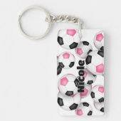 Porte-clés nom de l'athlète groupe de balles de football rose (Devant)