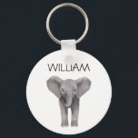 Porte-clés Nom de l'éléphant du bébé mignon<br><div class="desc">petit bébé éléphant illustration nom personnalisé porte - clé</div>