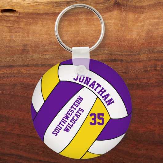 Porte-clés nom de l'équipe jaune pourpre garçons volleyball (Verso)