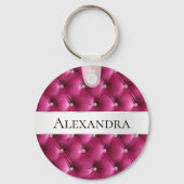 Porte-clés Nom de luxe en faux velours rose glamour (Recto)