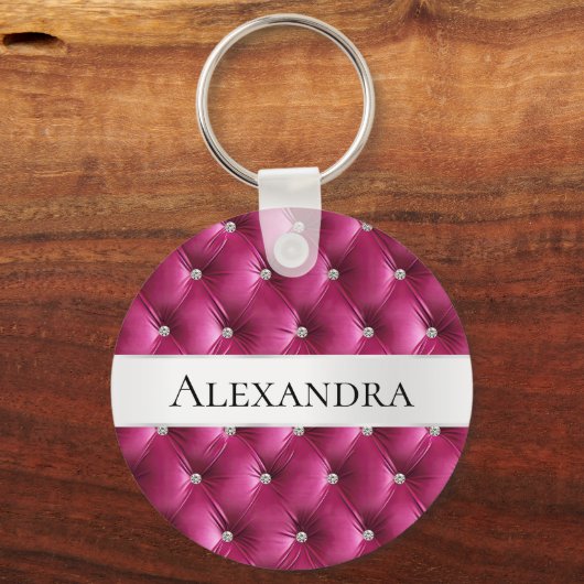 Porte-clés Nom de luxe en faux velours rose glamour (Recto)