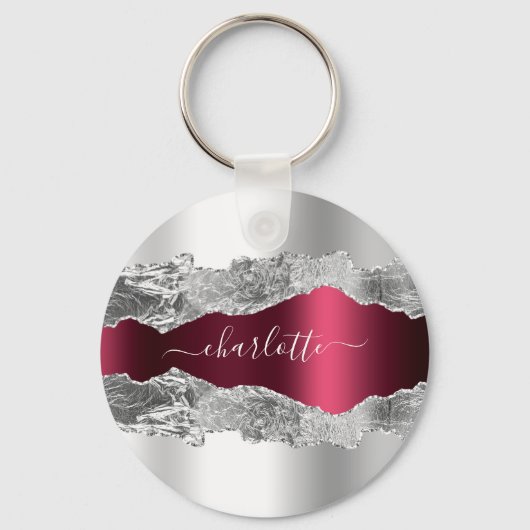 Porte-clés Nom de marbre argenté bordeaux (Recto)