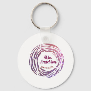 Porte-clés nom de Mme rose bordeaux depuis année mariage mari