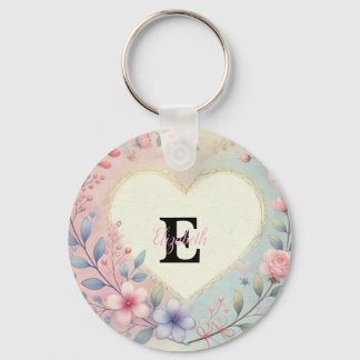 Porte-clés Nom de monogramme Coeurs vintages aquarelle floral