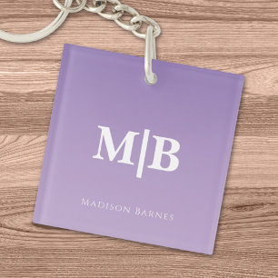 Porte-clés Nom de monogramme personnalisé lilas