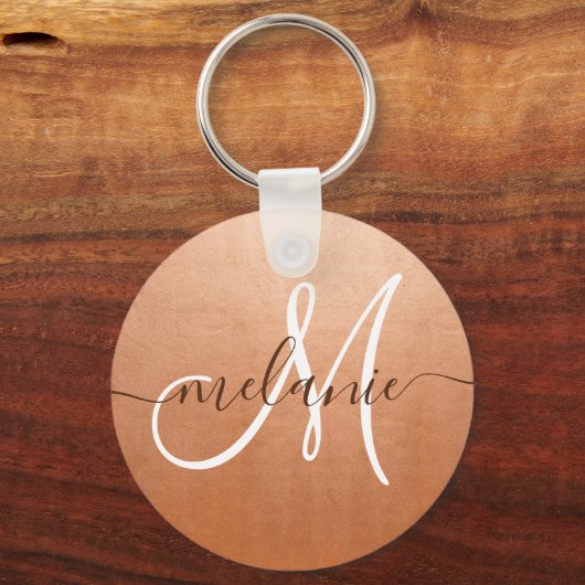 Porte-clés Nom de monogramme personnalisé Rose de script tend (Recto)