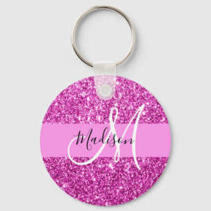 Porte-clés Nom de monogramme scintillant de paillettes rose e