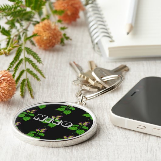 Porte-clés Nom de Nice ou texte Lovely Green Leaf Image (Côté)