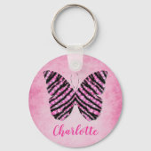 Porte-clés Nom de papillon rose Monogramme (Recto)