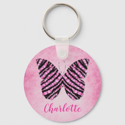 Porte-clés Nom de papillon rose Monogramme (Recto)