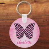 Porte-clés Nom de papillon rose Monogramme (Verso)