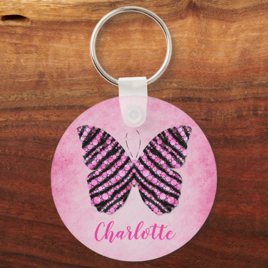 Porte-clés Nom de papillon rose Monogramme (Recto)