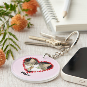 Porte-clés Nom de photo personnalisé animal empreintes de pat